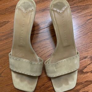 Ralph Lauren Beige Suede Kitten Heel Slides 6.5